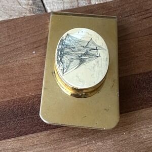 Vintage 1980s‎ Barlow Money Clip 2" Solid Yellow Brass Sailing Ship USA Made